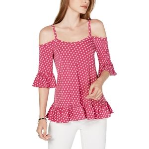 Michael Kors Cold Shoulder Sliced Dot Top
